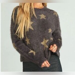 Show Me Your Mumu Cropped Varsity Sweater Shine Star Knit Sweater Sz Medium